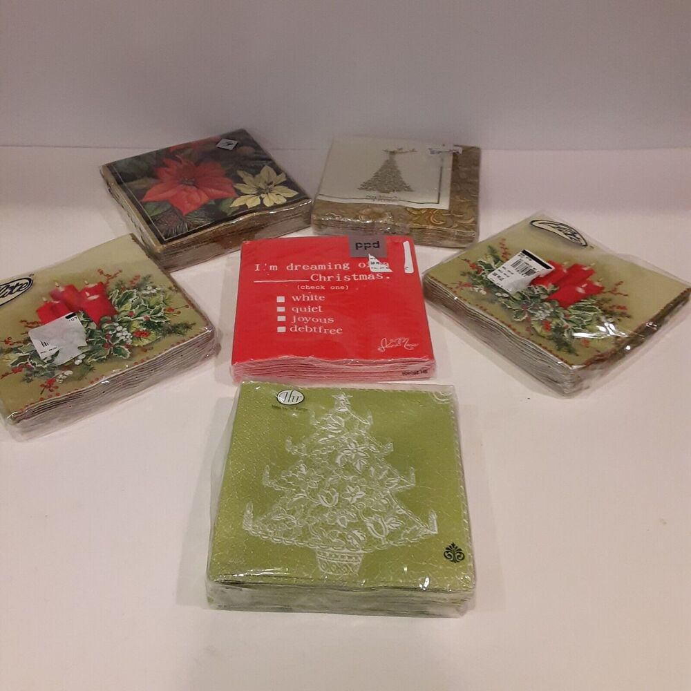 Vintage Christmas Paper Beverage Napkin Lot x6